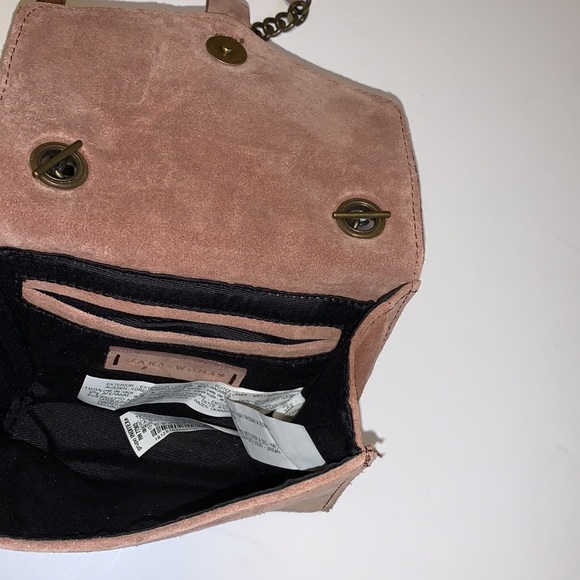 Zara Dusty Rose Suede Crossbody Bag with Chain Strap - Picture 7 of 11